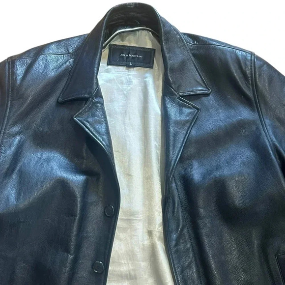 Jim & Marylou Black Leather Jacket Men Size  L - Picture 3 of 11